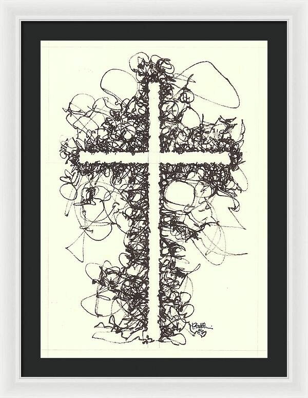 Chaos Order Cross 06 - Black and White - Framed Print