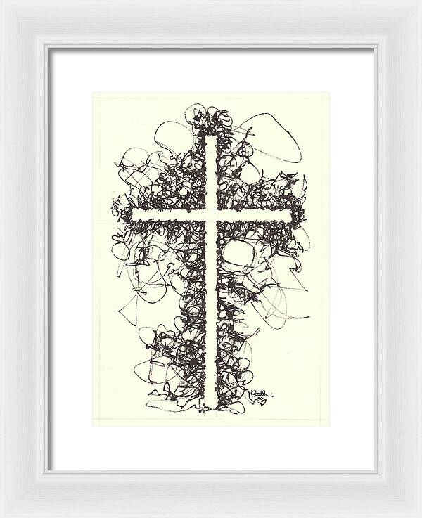Chaos Order Cross 06 - Black and White - Framed Print