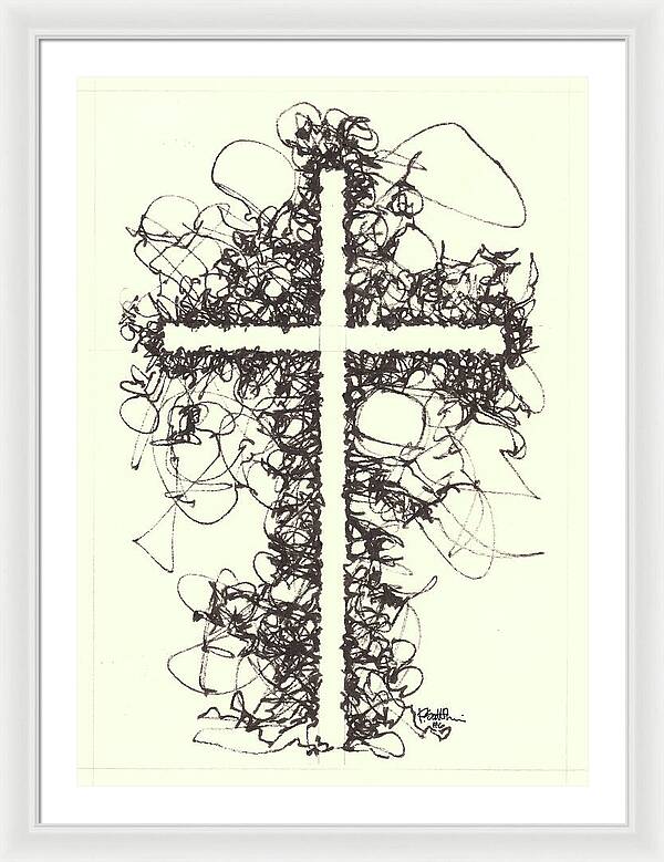 Chaos Order Cross 06 - Black and White - Framed Print