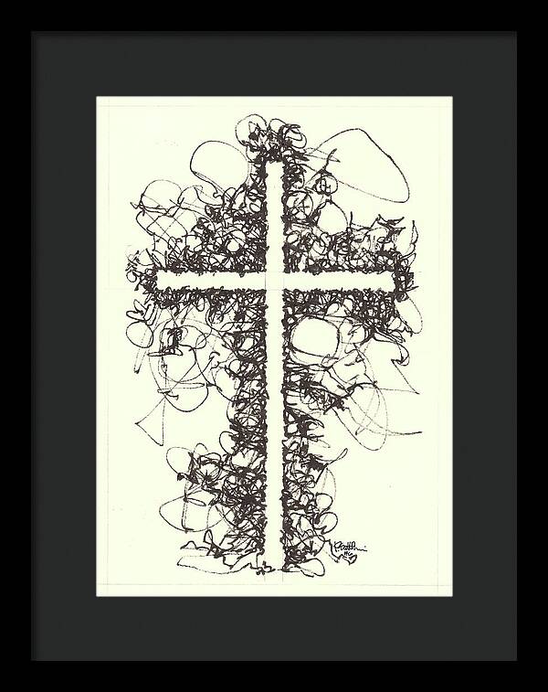 Chaos Order Cross 06 - Black and White - Framed Print