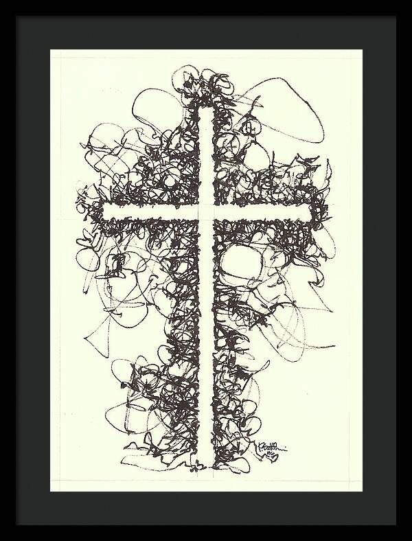 Chaos Order Cross 06 - Black and White - Framed Print