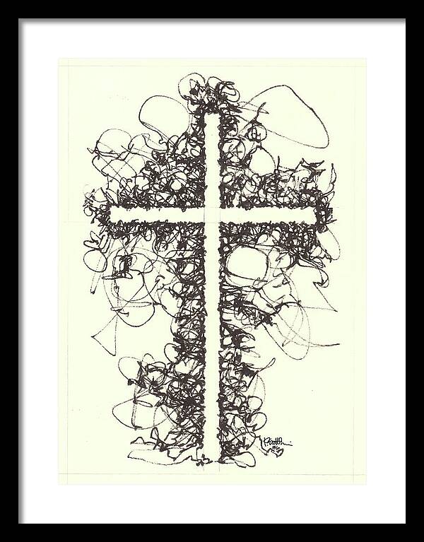 Chaos Order Cross 06 - Black and White - Framed Print