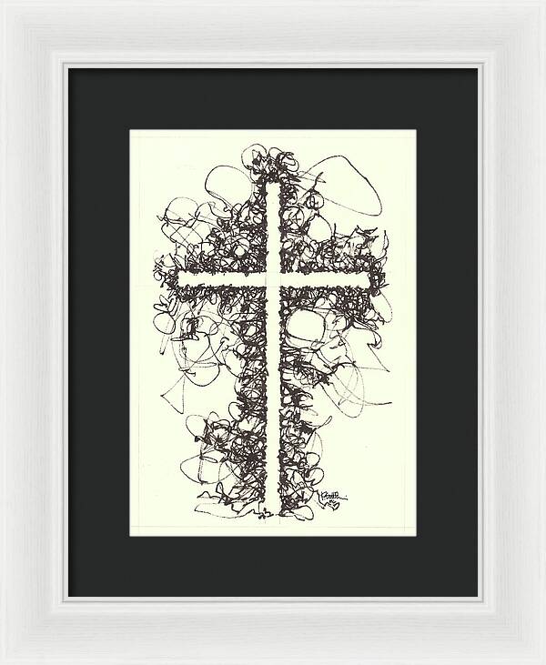 Chaos Order Cross 06 - Black and White - Framed Print
