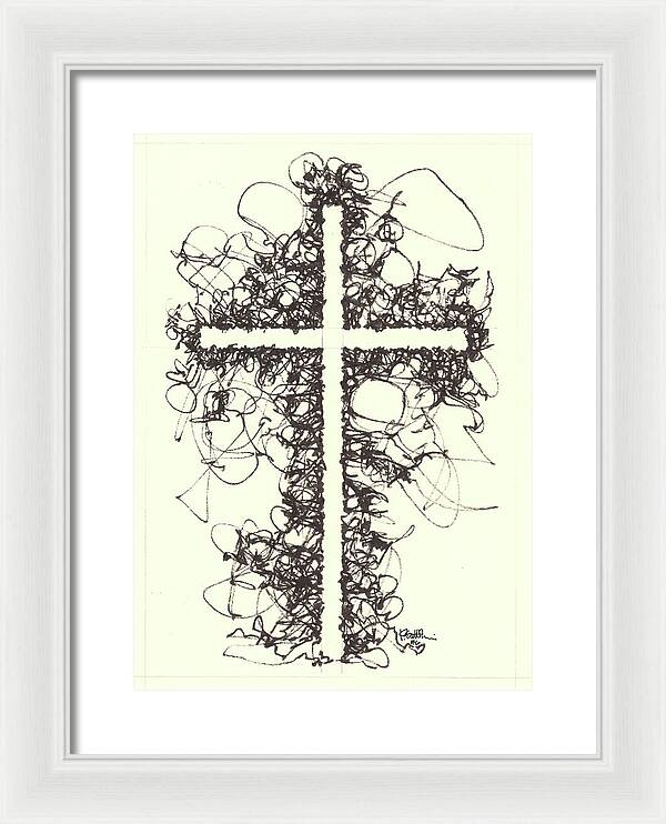 Chaos Order Cross 06 - Black and White - Framed Print