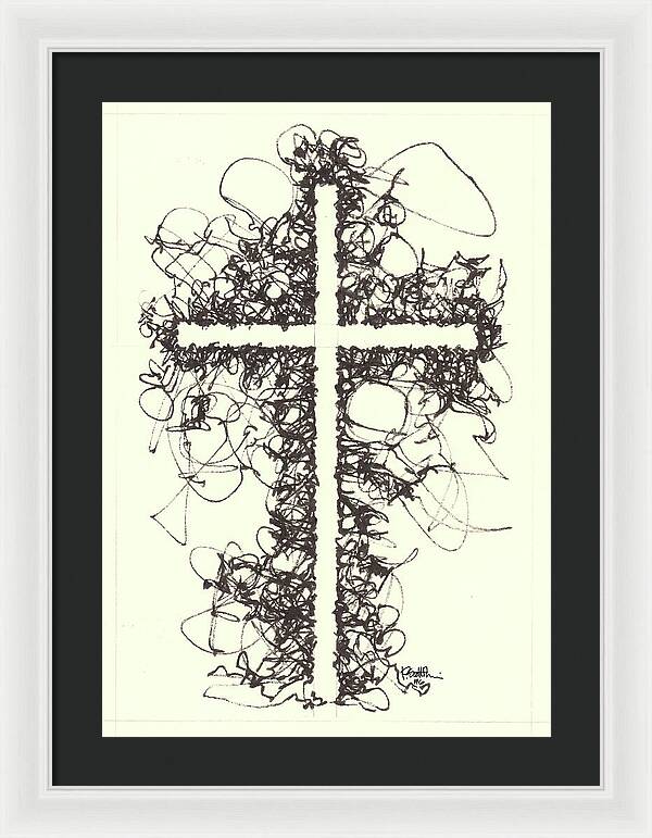 Chaos Order Cross 06 - Black and White - Framed Print