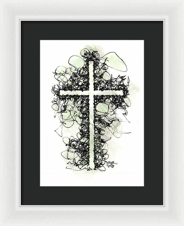 Chaos Order Cross 06 - Joyful Green - Framed Print