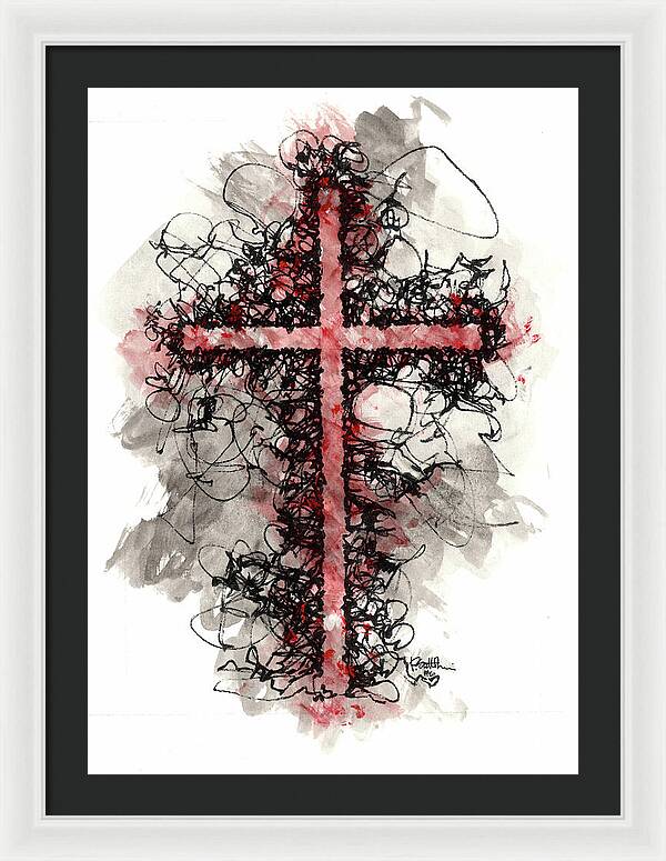 Chaos Order Cross 06 - Sorrowful Red - Framed Print