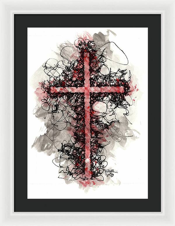Chaos Order Cross 06 - Sorrowful Red - Framed Print