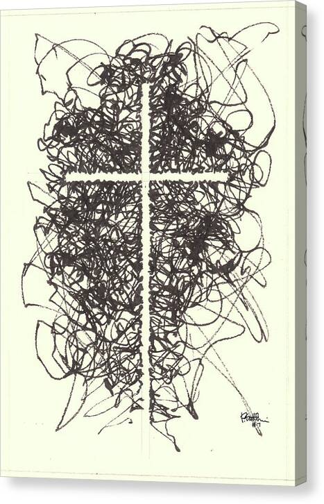Chaos Order Cross 07 - Black and White - Canvas Print