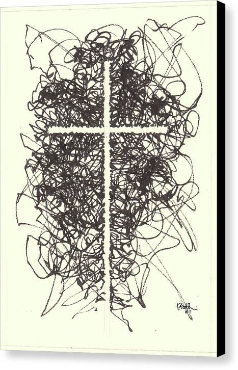 Chaos Order Cross 07 - Black and White - Canvas Print