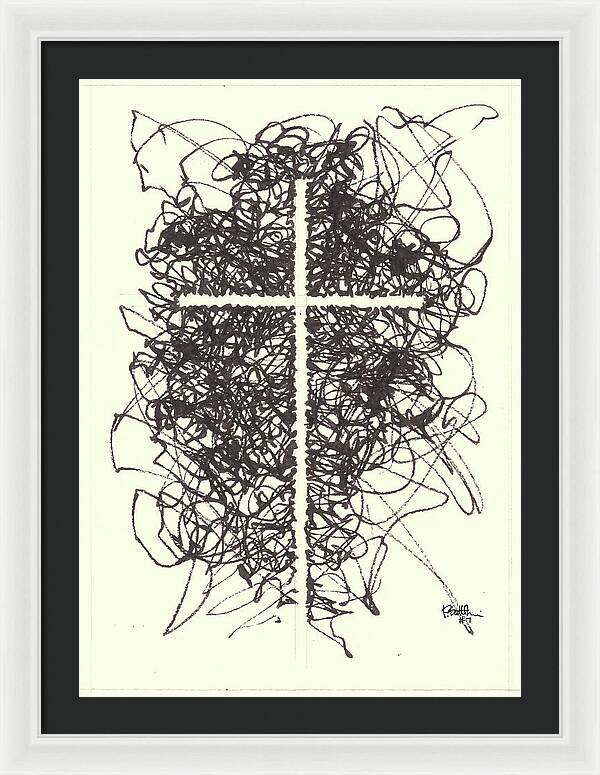 Chaos Order Cross 07 - Black and White - Framed Print