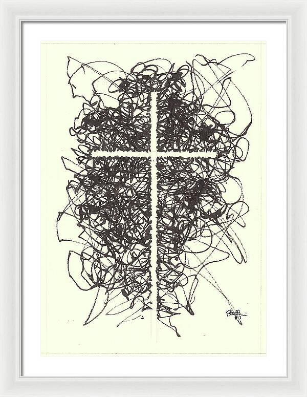 Chaos Order Cross 07 - Black and White - Framed Print