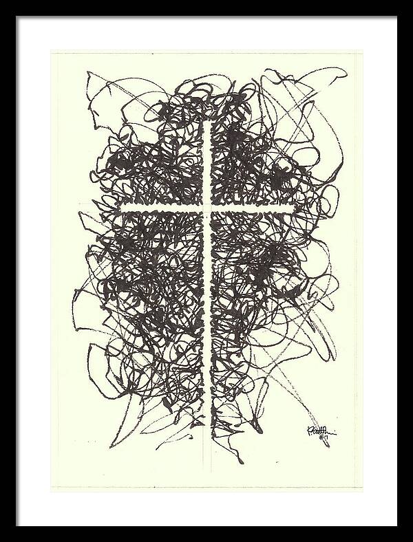 Chaos Order Cross 07 - Black and White - Framed Print