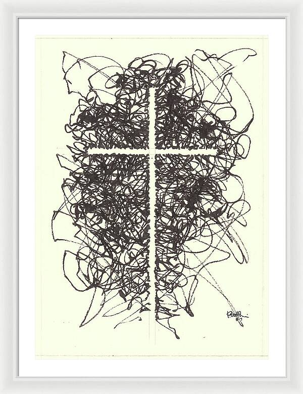 Chaos Order Cross 07 - Black and White - Framed Print