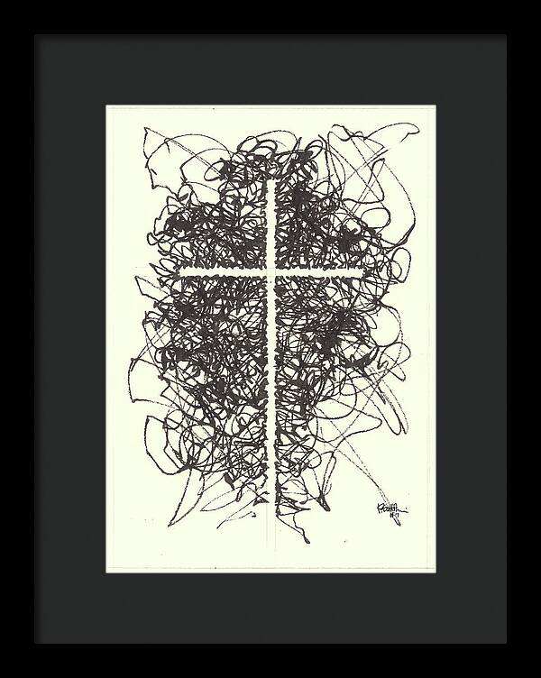 Chaos Order Cross 07 - Black and White - Framed Print