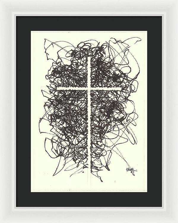 Chaos Order Cross 07 - Black and White - Framed Print