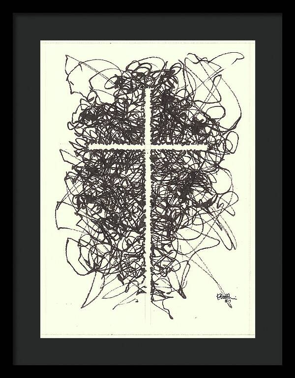 Chaos Order Cross 07 - Black and White - Framed Print