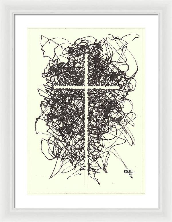 Chaos Order Cross 07 - Black and White - Framed Print