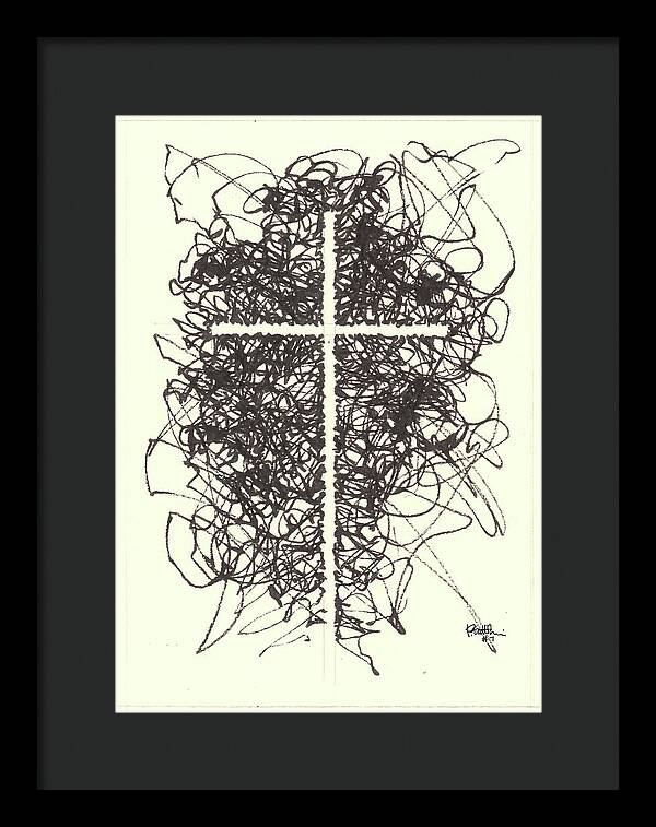 Chaos Order Cross 07 - Black and White - Framed Print