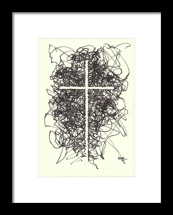 Chaos Order Cross 07 - Black and White - Framed Print