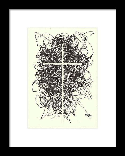 Chaos Order Cross 07 - Black and White - Framed Print