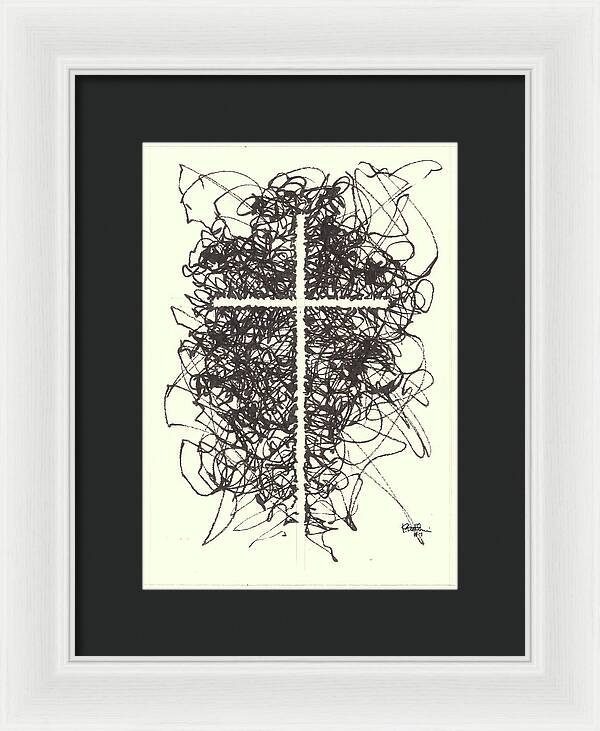 Chaos Order Cross 07 - Black and White - Framed Print