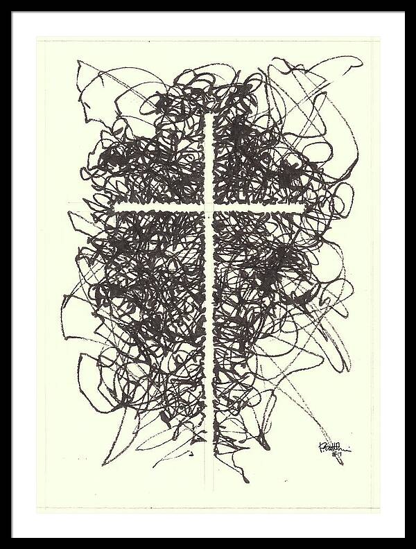 Chaos Order Cross 07 - Black and White - Framed Print