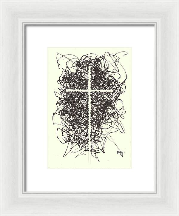 Chaos Order Cross 07 - Black and White - Framed Print