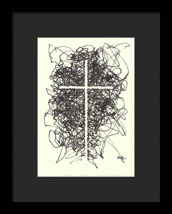 Chaos Order Cross 07 - Black and White - Framed Print