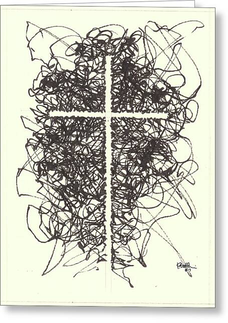 Chaos Order Cross 07 - Black and White - Greeting Card