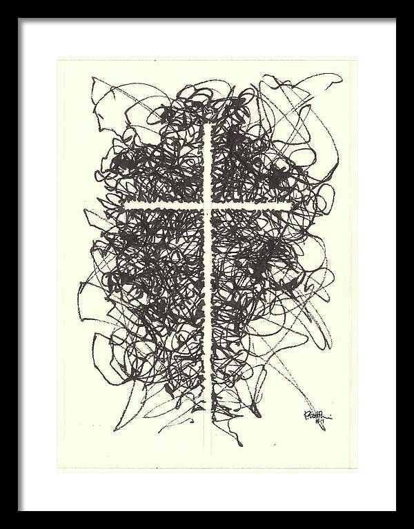 Chaos Order Cross 07 - Black and White - Framed Print