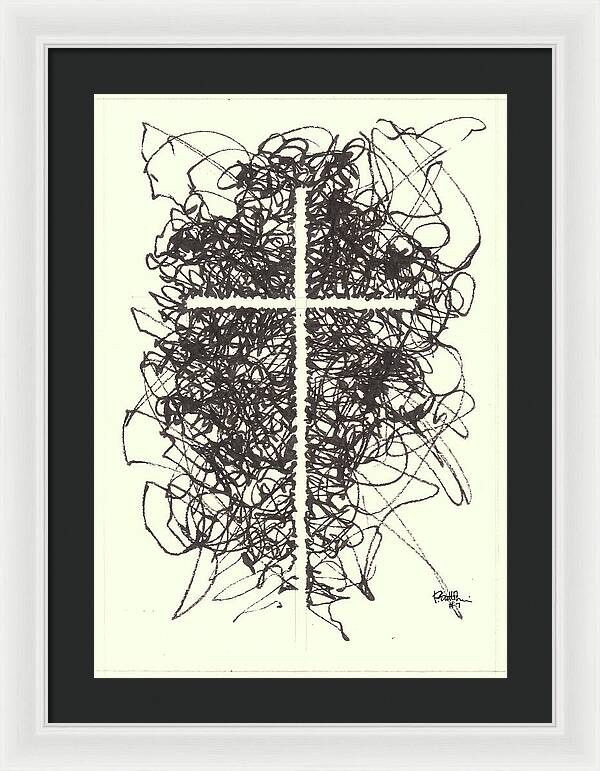 Chaos Order Cross 07 - Black and White - Framed Print