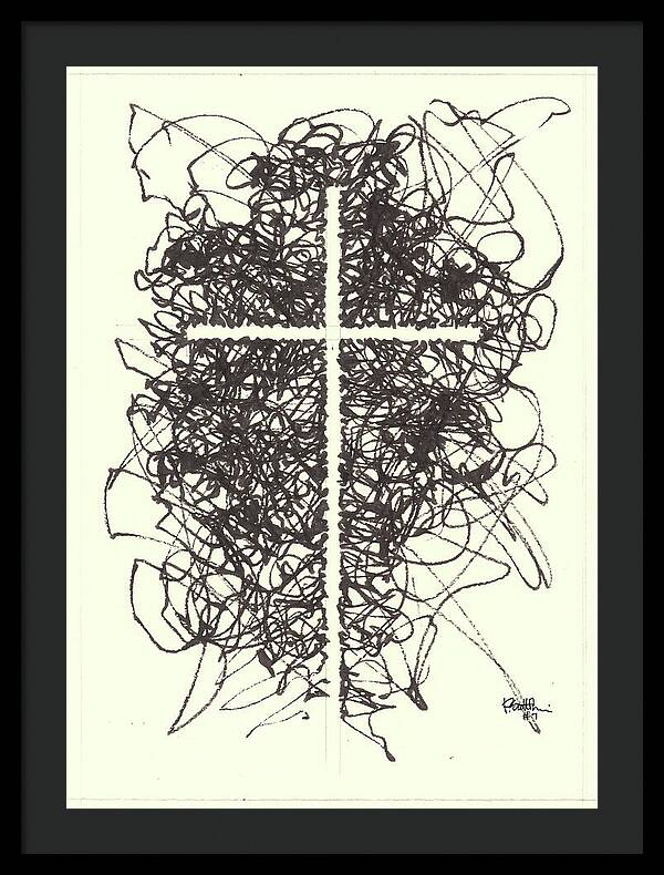 Chaos Order Cross 07 - Black and White - Framed Print