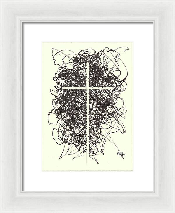 Chaos Order Cross 07 - Black and White - Framed Print