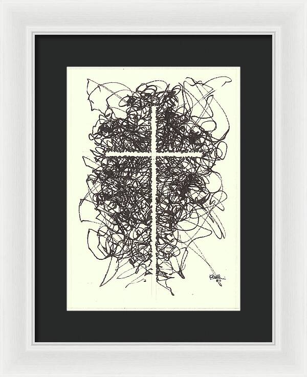 Chaos Order Cross 07 - Black and White - Framed Print