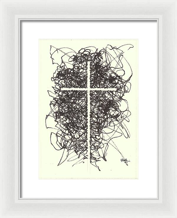 Chaos Order Cross 07 - Black and White - Framed Print