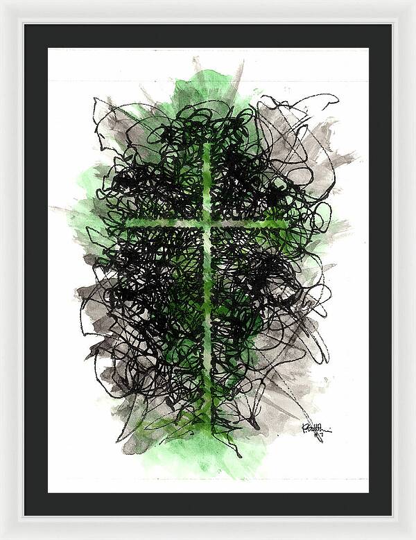 Chaos Order Cross 07 - Joyful Green - Framed Print