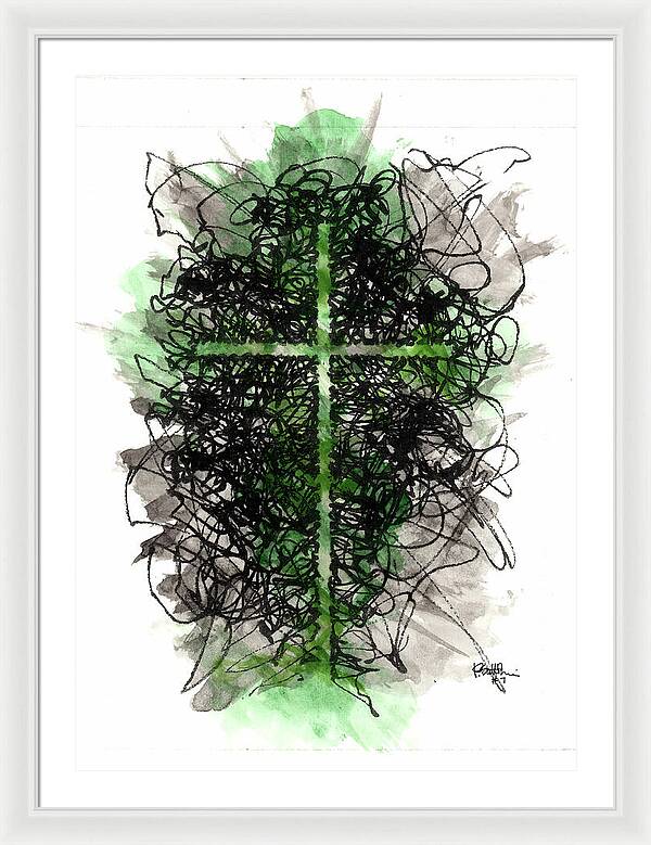 Chaos Order Cross 07 - Joyful Green - Framed Print