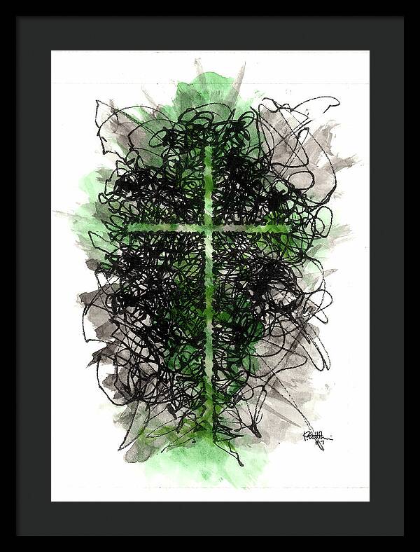 Chaos Order Cross 07 - Joyful Green - Framed Print