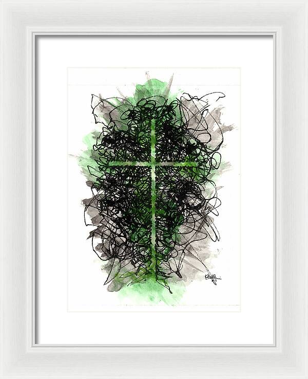 Chaos Order Cross 07 - Joyful Green - Framed Print