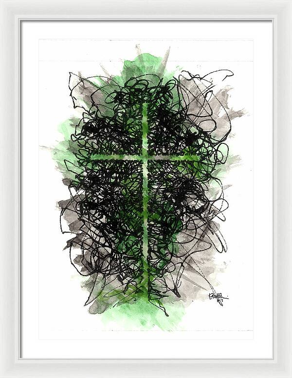Chaos Order Cross 07 - Joyful Green - Framed Print