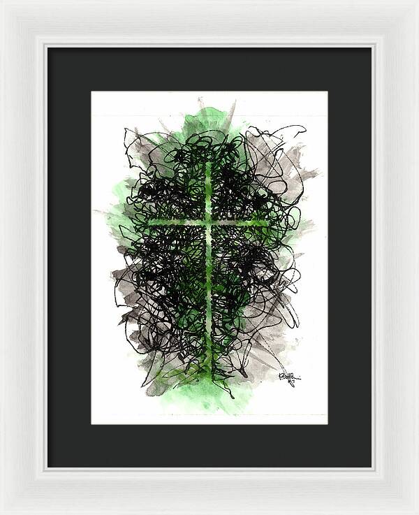 Chaos Order Cross 07 - Joyful Green - Framed Print