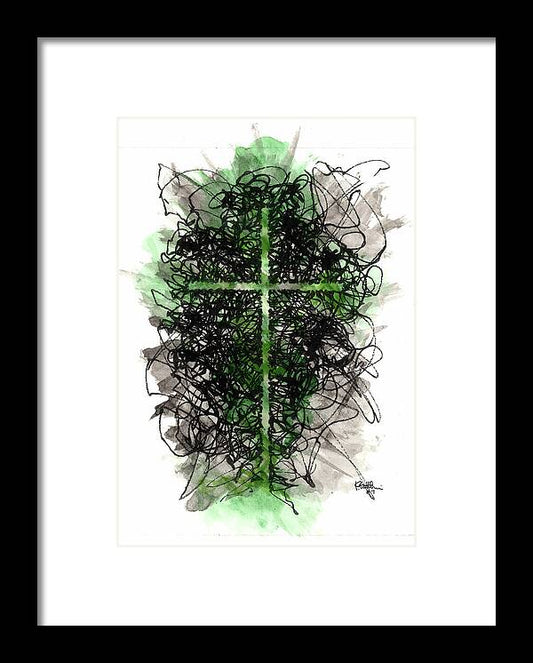 Chaos Order Cross 07 - Joyful Green - Framed Print