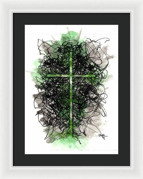 Chaos Order Cross 07 - Joyful Green - Framed Print