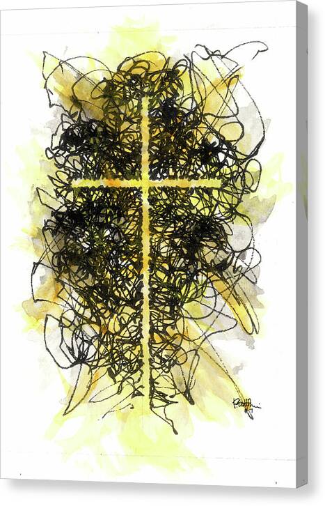 Chaos Order Cross 07 - Luminous Yellow - Canvas Print