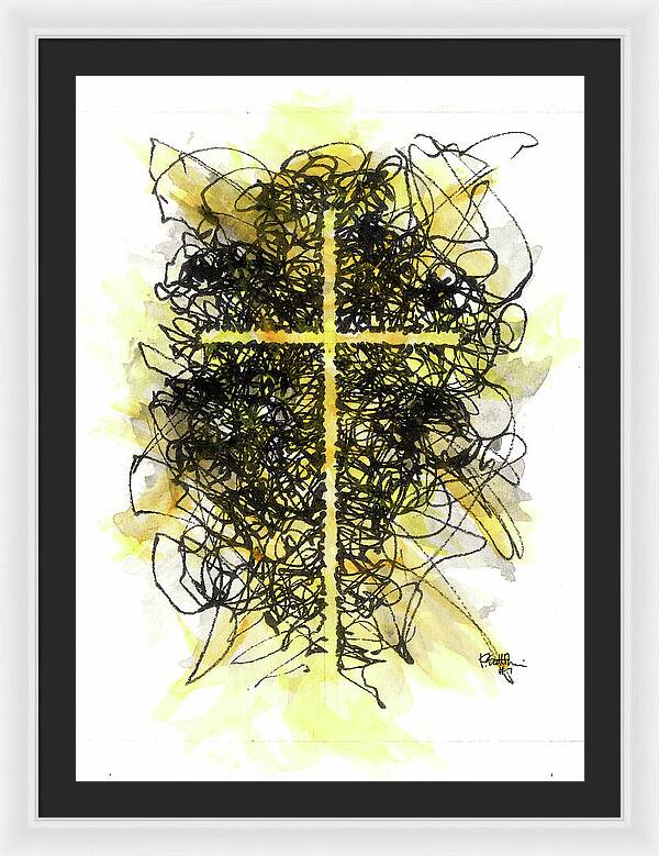 Chaos Order Cross 07 - Luminous Yellow - Framed Print