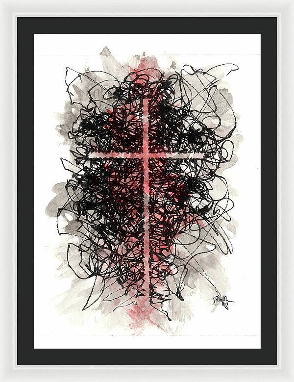 Chaos Order Cross 07 - Sorrowful Red - Framed Print