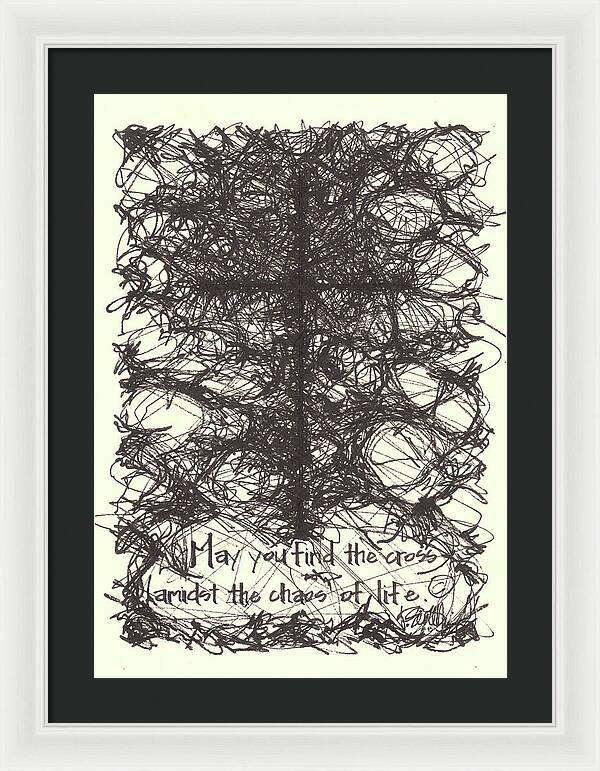 Chaos Order Cross 08 - Black and White - Framed Print
