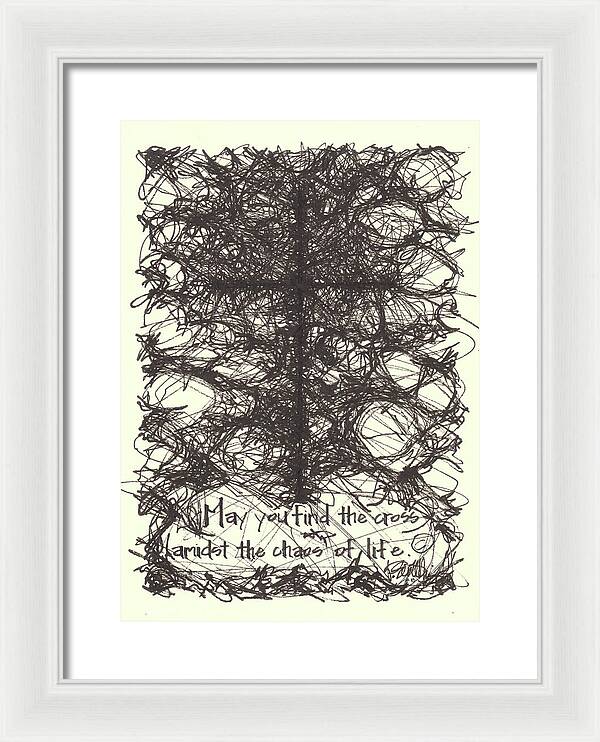 Chaos Order Cross 08 - Black and White - Framed Print