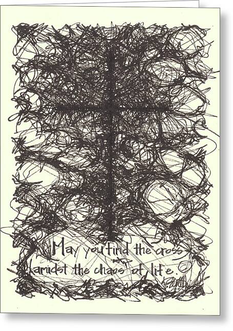 Chaos Order Cross 08 - Black and White - Greeting Card